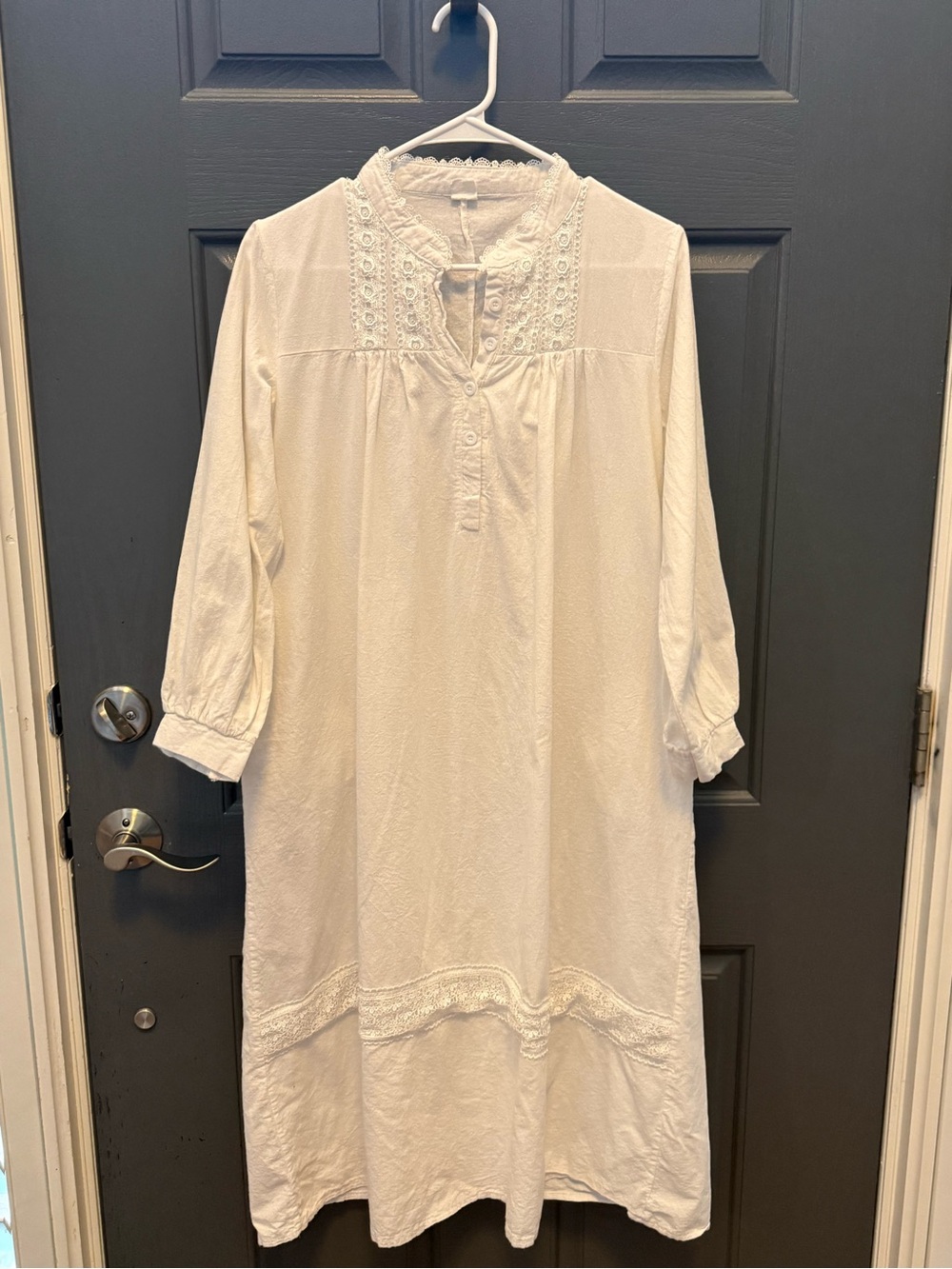 Vintage White Cotton Nightgown XL Long Lace Prairie Cottagecore Sleep Dress